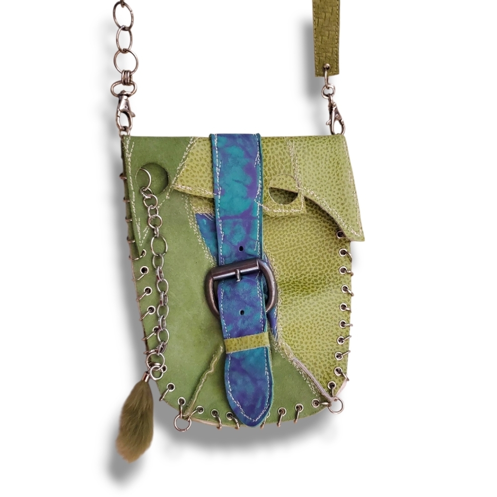 Dora Schabel Bespoke Handmade Leather Crossbody Bag Wire Art One of a Kind VTG